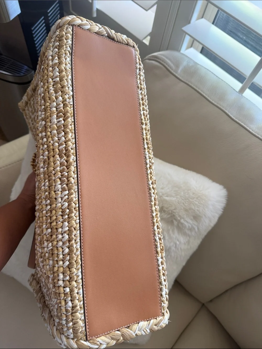 Tory Burch Woven Straw Logo Tote in Natural and Beige